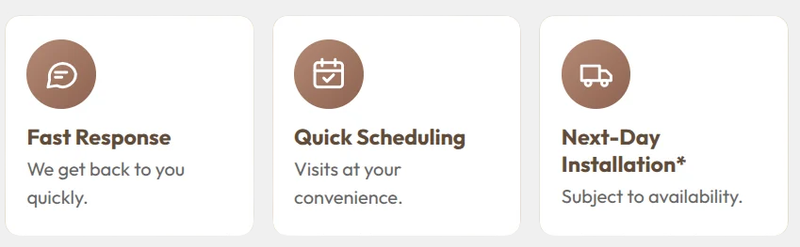 Fast Response, Quick Scheduling and Next-Day Installation