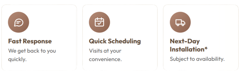 Fast Response, Quick Scheduling and Next-Day Installation
